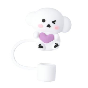 Imagem de Lindo enfeite de palha de silicone de flor de ameixa para Stanley 30 e 1,134 g, tampa de palha à prova de respingos, capa de palha reutilizável, capas de ponta de canudo de 10 mm para Stanle (branco e