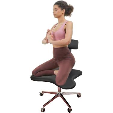 Imagem de Cadeira de escritório com pernas cruzadas, banco de meditação para sentar, cadeira ergonômica ajustável para crianças e adultos ajoelhados, cadeira de escritório para TDAH com apoio lombar (