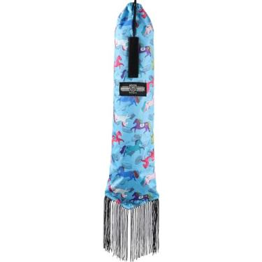 Imagem de Harrison Howard Bolsa de rabo de cavalo de nylon com fecho ajustável suave e leve com estampa de pônei de franja azul
