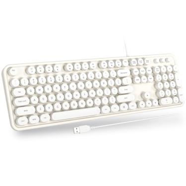 Imagem de Atelus Teclado de computador com fio USB – Teclado retrô para máquina de escrever – Teclado de tamanho completo com teclado numérico para PC, laptop, desktop Windows (branco)