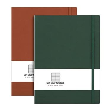 Imagem de AHGXG Caderno pautado universitário pacote com 2 - Caderno de redação grande B5 19,3 x 25,4 cm, com papel pautado grosso de 100 g/m², total de 408 páginas numeradas, bolso interno - marrom verde