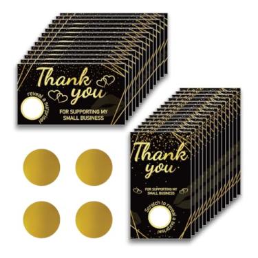 Imagem de PLIGREAT 120 cartões de agradecimento, cartões de presente pretos em branco com adesivos, bilhetes de raspadinha, cartão de cupom faça você mesmo para pequenas empresas, spa, beleza, maquiagem, salão