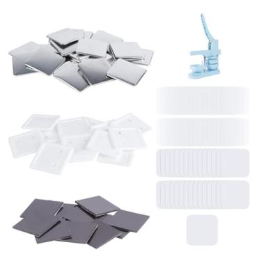 Imagem de Happizza 100 conjuntos de 50 mm/1,97 pol. Ímã de geladeira suprimentos para máquina de fazer botões em formato quadrado de 50 mm, inclui capa de metal, capa traseira de plástico, ímã macio, filme