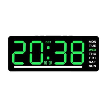 Imagem de Ioensy Relógio digital led presentes com dois alarmes decoração de casa grande display relógio de parede para quarto mesa sala de estar, Número Verde