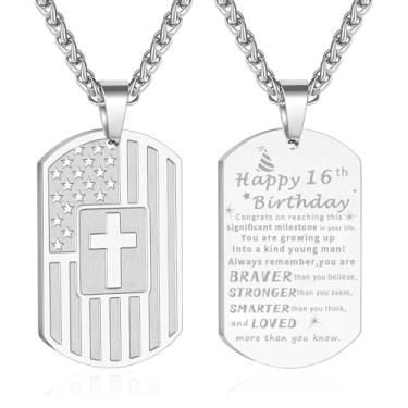 Imagem de DuoDiner Colar de presente de aniversário para homens, meninos, pai, filho, irmão, marido, avô, neto, 10, 13, 16, 18, 21, 30, 40, 50, 60 anos, aniversário, presentes de Natal, Medium, Aço inoxidável,