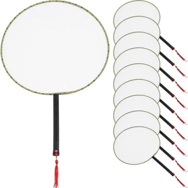 Imagem de Cabilock Ventiladores redondos orientais - Pacote com 10 - Ventilador de mão redondo dobrável DIY branco chinês para pintura de arte e artesanato em tecido de seda para decoração de casamento e casa