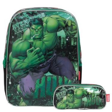 Imagem de Kit Mochila Infantil Menino Costas Hulk Com Estojo Tam G - Plike