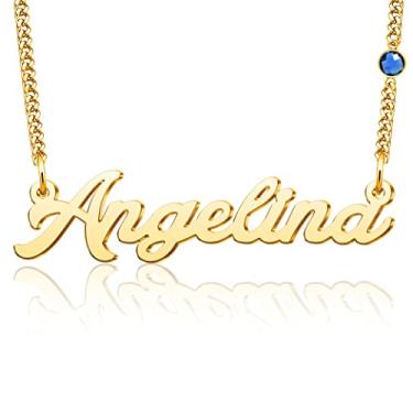 Imagem de LuxglitterLin Colar de ouro personalizado feito com pedra do mês de nascimento Swarovski, joia de aço inoxidável, corrente de elos cubanos, presente de dia das mães para mulheres, Metal, Cristal