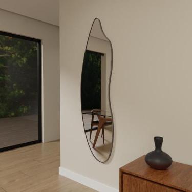 Imagem de Espelho Orgânico 115cm x 40cm E22 Moldura Couro Café Luxo Quarto Decor