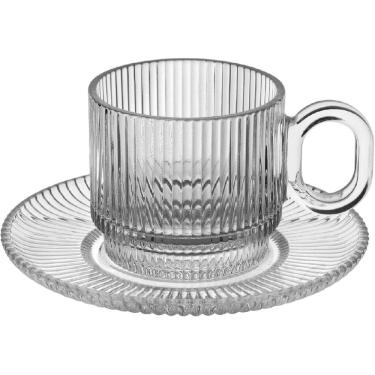 Imagem de JOGO 6 XICARAS DE CHA COM PIRES HOME&CO VIDRO 170ml 14x7x6cm TRANSPARENTE