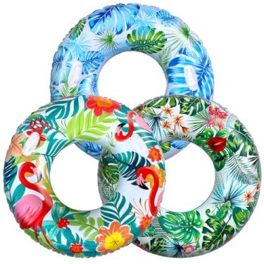 Imagem de Wovnet 3 peças de tubo inflável jumbo para piscina, 129 cm, flamingo, havaiano, folhas de palmeira, boias infláveis, jangada de natação para adultos, verão, praia, despedida de solteira, casamento,
