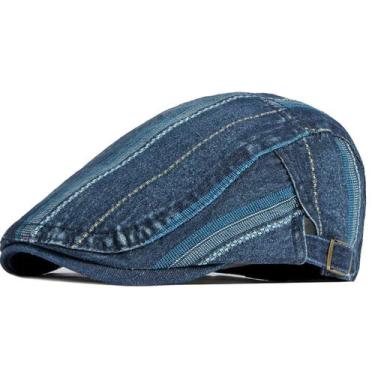 Imagem de Boina Britânica Clássica Jeans Viseira Retro Poliéster Listrada Moda C