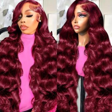 Imagem de Peruca Frontal de Renda Lukymart 99J Burgundy Body Wave 70cm