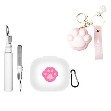 Imagem de [4 em 1] Capa de silicone SKPY compatível com Beats Powerbeats Pro 2 com pingente e chaveiro, capa protetora à prova de choque de pata de gato com desenho fofo para homens e mulheres