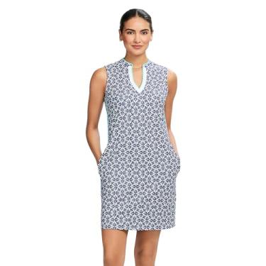 Imagem de IZOD Vestido feminino de tênis elástico para desempenho atlético, Flores azuis medievais, GG