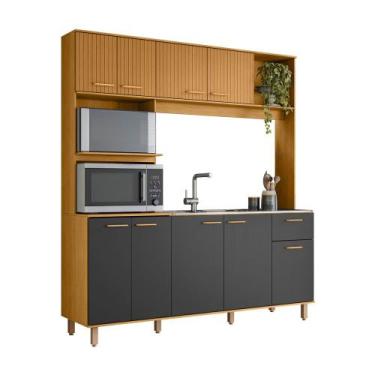 Imagem de Kit Cozinha Liz 9 Portas 1 Gaveta para Pia Poliman, Freijo ripado com 