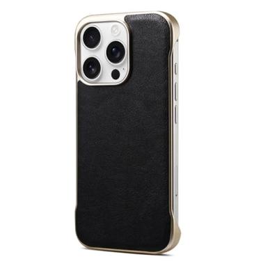 Imagem de LYJSMGZ Capa de couro genuíno para iPhone 16 Pro Max/16 Pro/16 Plus/16 Plus/16, capa com sucção magnética sem bisel, sem fio, capa fina, preta, 16