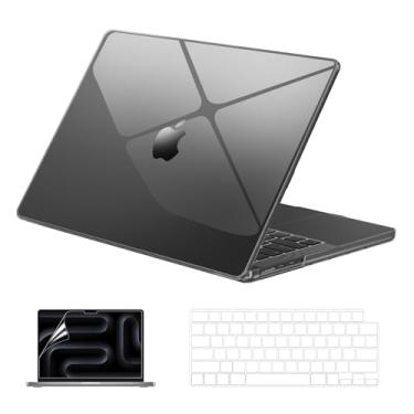Imagem de EooCoo Capa compatível com MacBook Pro 14 polegadas 2024 2023 2022 2021 M3 M2 M1 A2918 A2992 A2779 A2442 Pro Max, capas rígidas pretas com capa de teclado, protetor de tela - preto cristal