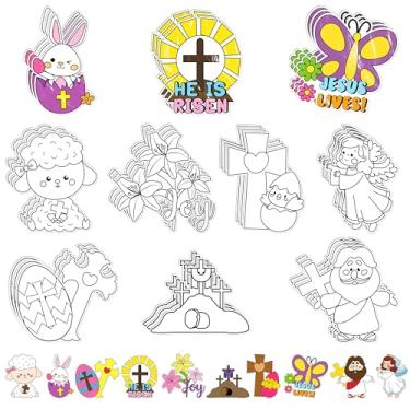 Imagem de Easter Coloring Arts Crafts Kits - 30Pcs He is Risen Color Your Own Magnets for Kids Religious Theme DIY Coloring Magnets for Easter Spring Party Fridge Refrigerator Sunday School Activities Decors