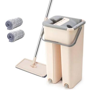 Imagem de Mop Duplo Esfregao Vertical Multiuso Lava Seca Rodo Magico Vassoura Flat Balde Limpeza De Piso Refil