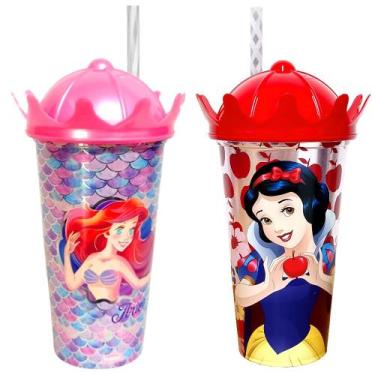 Imagem de Kit Copos com Canudo Shake Princesas Disney Pequena Sereia e Branca de