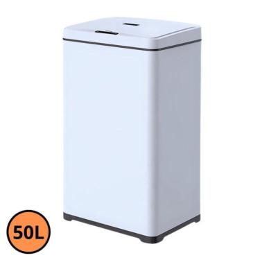 Imagem de Lixeira Automática Retangular 50 Litros Com Sensor Branca