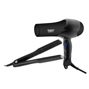 Imagem de Kit Prancha Taiff Cerâmica 180°c Bivolt Preto + Secador De Cabelos Taiff New Black 1700w 110v