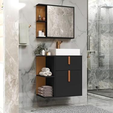 Imagem de Kit Para Banheiro Balcão com Cuba e Espelho Argos - Cor: Preto Com Nature - Lojas K7