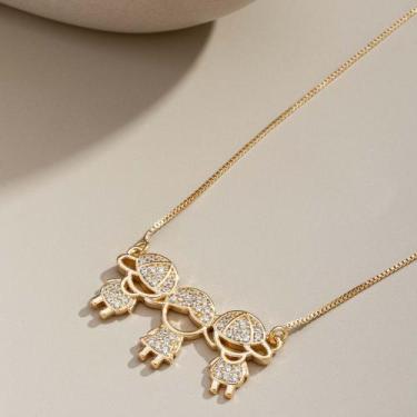 Imagem de Colar Pingente 03 Filhos (2 Meninos 1 Menina) Banhado Ouro 18K - SEM M