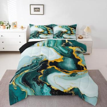 Imagem de Conjunto de edredom Queen de mármore abstrato, textura de pedra luxuosa, arte moderna, decoração de quarto de meninos e meninas, adultos, edredom sonhador de lantejoulas douradas, enchimento de