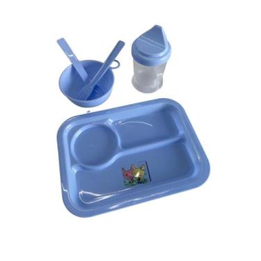 Imagem de Kit Alimentação Infantil Prato Copo Talher BPA Free - Fx, Azul