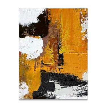 Imagem de Pintura de parede em tela abstrata amarela e preta impressão em tela pôster imagem colorida arte abstrata moderna decoração de parede corredor escadas decorações de quarto 55 x 40 cm