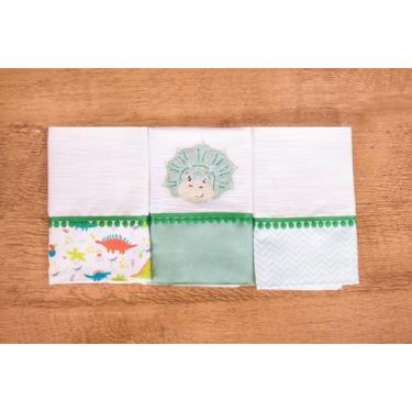 Imagem de Kit 3 Peças Fralda De Boca Para Bebê - Miguel Baby, Dino Verde