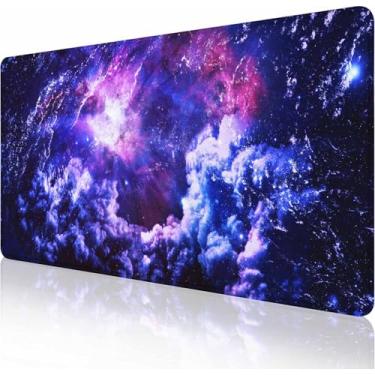 Imagem de Mouse pad grande para jogos estendido com bordas costuradas, base de borracha antiderrapante para escritório, computador, teclado, laptop e mesa de casa, galáxia estrelada de 90 x 40 cm