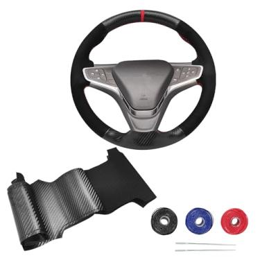 Imagem de QianBao Compatível com Chevrolet Equinox 2018-2023/Malibu 2016-2023 couro de fibra de carbono costurado à mão kit de costura de capa de volante
