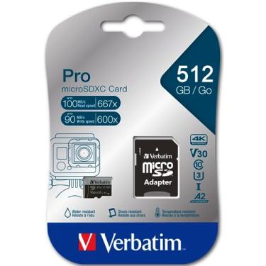 Imagem de Verbatim Cartão de memória Pro U3 512GB microSDXC, preto, classe 10, UHS-I (U3)