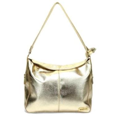 Imagem de Bolsa Feminina em Couro Legitimo Dourada Hobo Sacola Média Metais Dourados Road Seven-Feminino