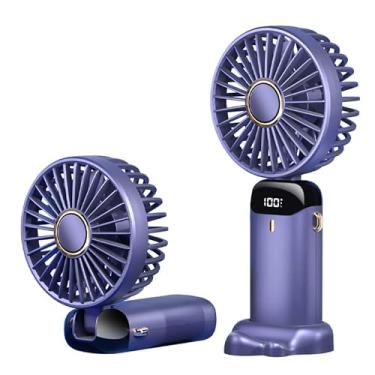 Imagem de BCRTO Ventilador portátil operado por bateria com base, 8 horas, display digital, 5 velocidades, ajustável a 90°, mini ventilador recarregável para ambientes externos e internos