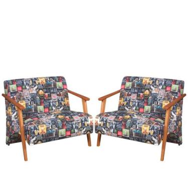 Imagem de Kit 2 Poltronas Namoradeira Venus Braço Madeira Maciça Estampada Unide