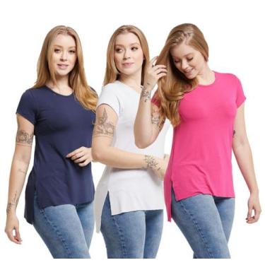 Imagem de Kit 03 Camisetas Feminina Viscolycra Mullet Tampa Bumbum - Konoa, Azul