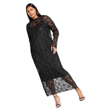 Imagem de City Chic Bainha de renda maxi plus size em preto, Preto, 50