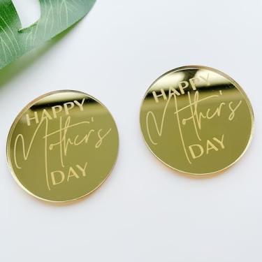 Imagem de Enfeite de cupcake Happy Mother's Day, pingentes de acrílico espelhados, 5 cm, pacote com 10 (ouro espelhado)