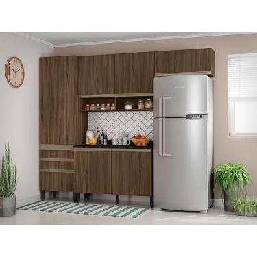 Imagem de Cozinha Compacta Bartira Jaspe Com 6 Portas, 3 Gavetas E 6 Prateleiras Nogueira