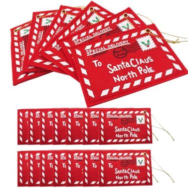 Imagem de Enfeites de árvore de Natal, cartas para o Papai Noel, envelopes de Natal, 20 peças, envelopes vermelhos de Papai Noel com corda de pendurar bordada, feltro, porta-cartões de presente de Natal