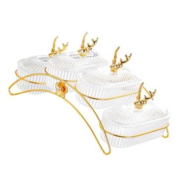 Imagem de Ioensy Pratos para lanches com tampa para frutas secas, decoração para casa com prateleira, fruteira, aperitivos, bandeja para servir nozes, frutas secas, Claro