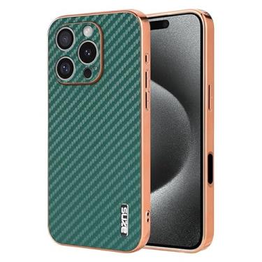 Imagem de HAO RIYLN Capa ultrafina para iPhone 16 Pro Max/16 Pro/16 Plus/16, policarbonato galvanizado, antiqueda, proteção total da lente, cobertura de textura de fibra de carbono, verde, 16 Plus