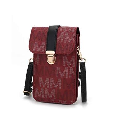Imagem de Carteira feminina pequena transversal para celular MKF – Bolsa de couro PU para celular – Capa com alça de ombro, Lulu Borgonha, Small