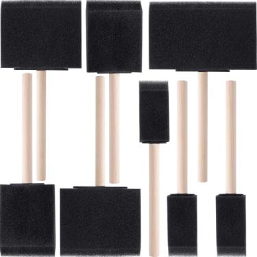 Imagem de HINZIC 8 pincéis de tinta de espuma, 4 tamanhos de ferramentas de pintura de esponja com cabo de madeira, pincel de esponja para manchar vernizes faça você mesmo artesanato de grande área - preto