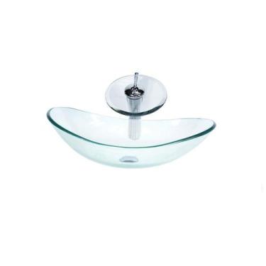 Imagem de Cuba de vidro oval 55cm  jateado + valvula + torneira cascata - Cubas 