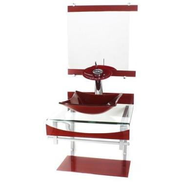 Imagem de Gabinete de vidro 40cm para banheiro curvado duplo pc cuba quadrada co